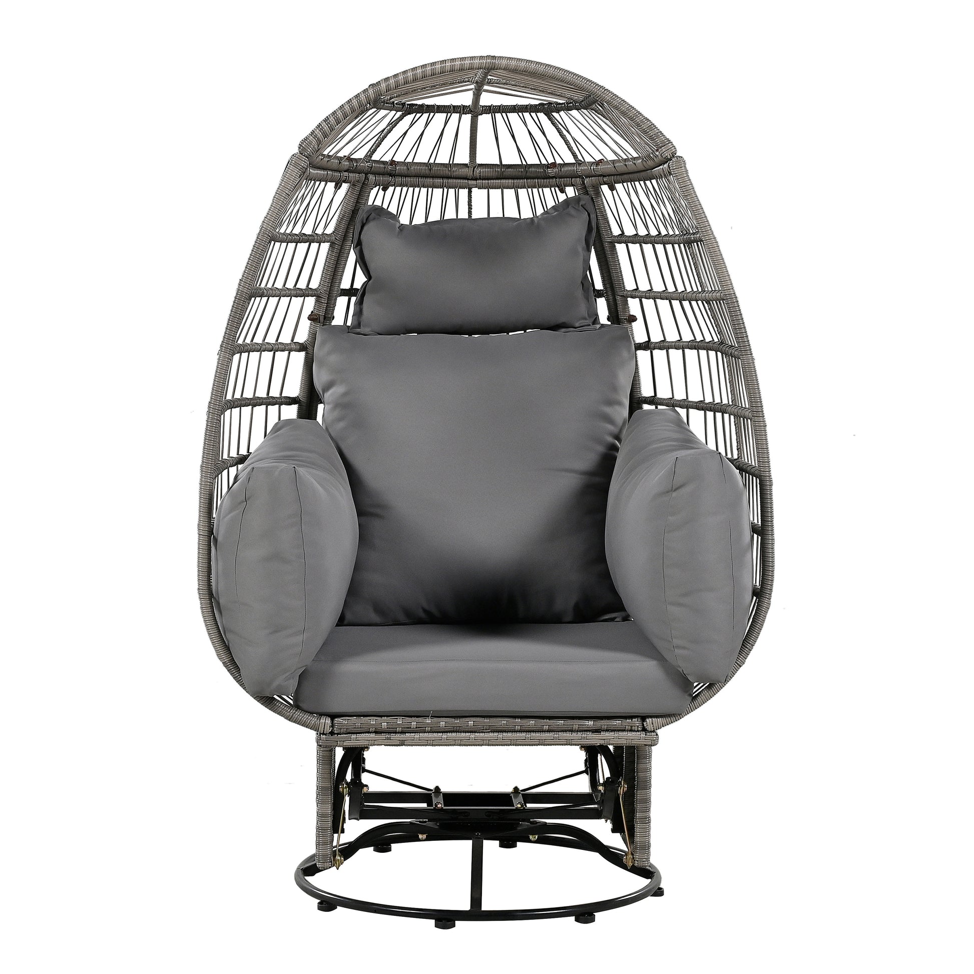 Outdoor Swivel Chair With Cushions, Rattan Egg Patio Chair With Rocking Function For Balcony, Poolside And Garden Grey Wicker Grey Cushion Grey Wicker