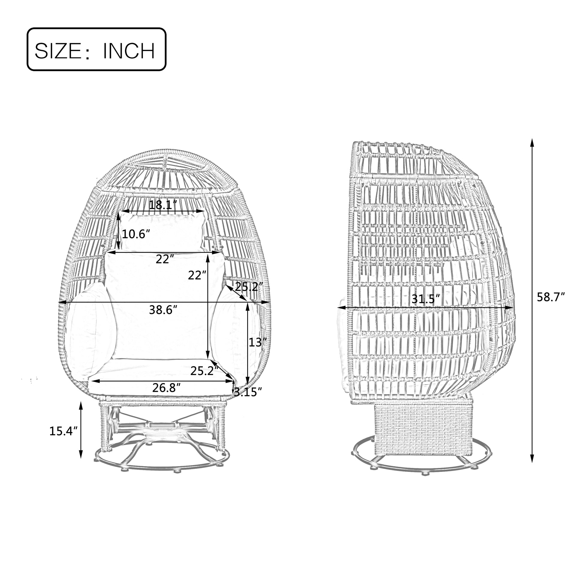 Outdoor Swivel Chair With Cushions, Rattan Egg Patio Chair With Rocking Function For Balcony, Poolside And Garden Grey Wicker Grey Cushion Grey Wicker