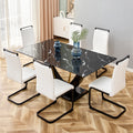 Modern Minimalist And Luxurious Black Imitation Marble Texture Dining Table Rectangular Office Desk.Game Desk .Desk.For Dining Room, Living Room, Terrace, Kitchen F 907 Black Mdf Glass