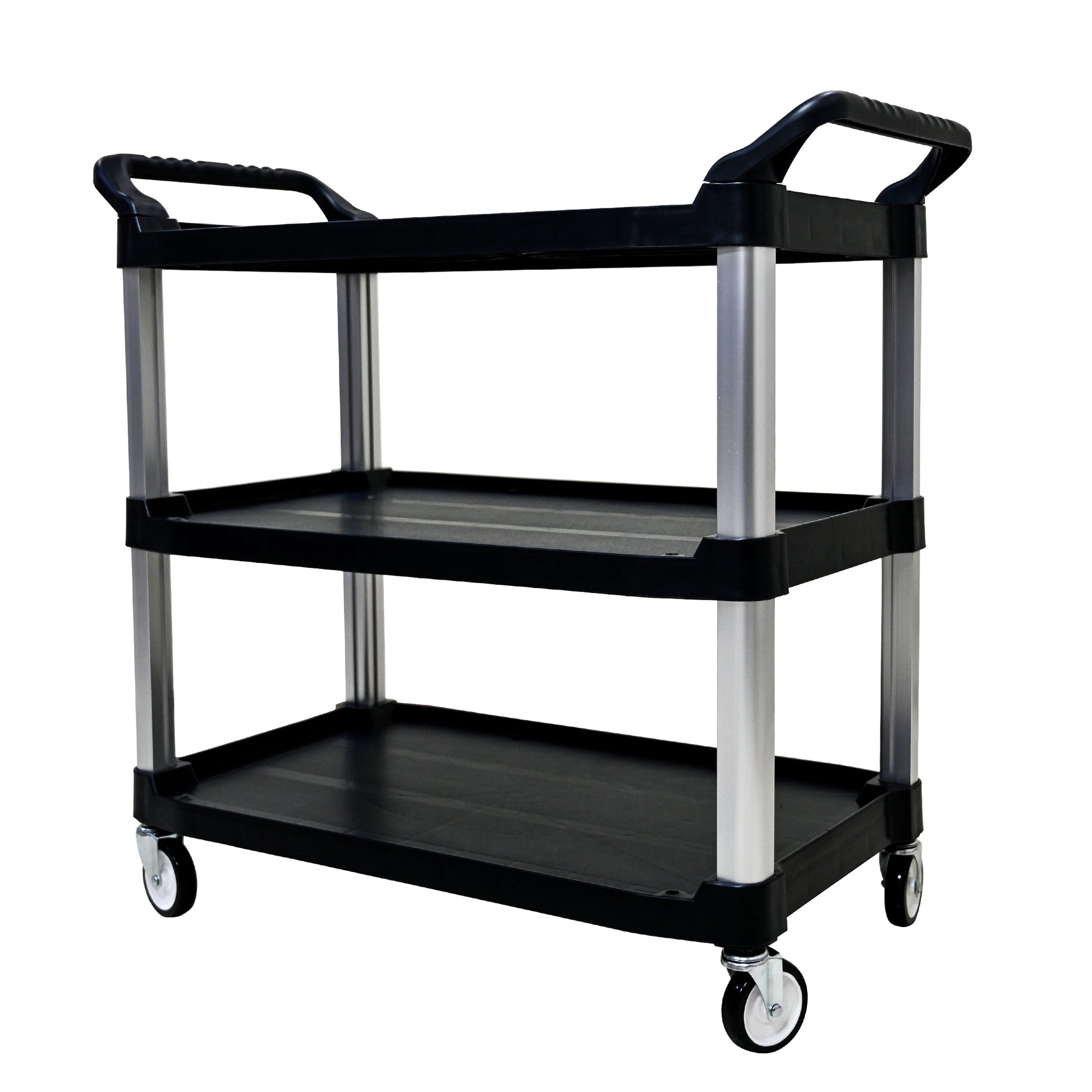 Three Layer Thickened Plastic Mobile Tool Cart Black Polypropylene