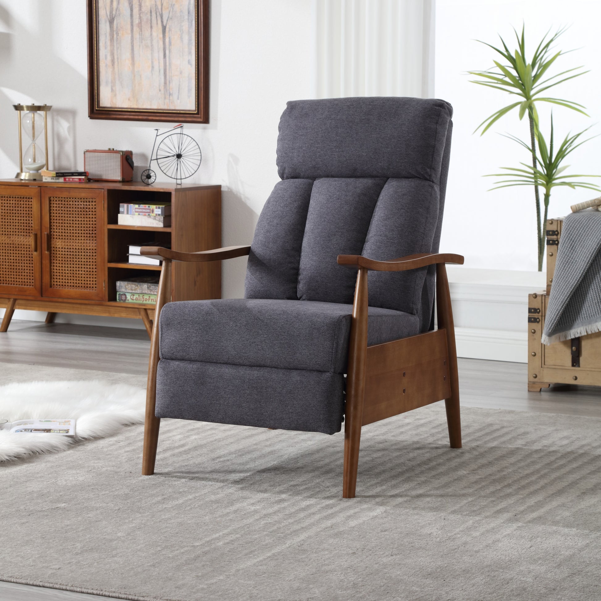 Coolmore Wood Frame Armchair, Modern Accent Chair Lounge Chair For Living Room Dark Gray Linen
