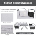 5 Piece Modern Patio Sectional Sofa Set Outdoor Woven Rope Furniture Set With Glass Table And Cushions, Black Gray Yes Sectional Grey Black Weather Resistant Frame Water Resistant Cushion Garden & Outdoor Modern Sectional Seating Groups Foam Woven Rope