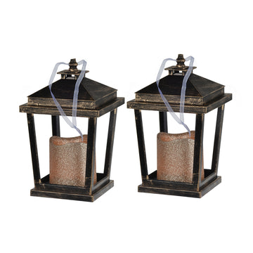 Set Of 2 Menifee Lantern With Led Candle, Short 5X5X8.5" Bronze Antique,Contemporary,Modern Plastic