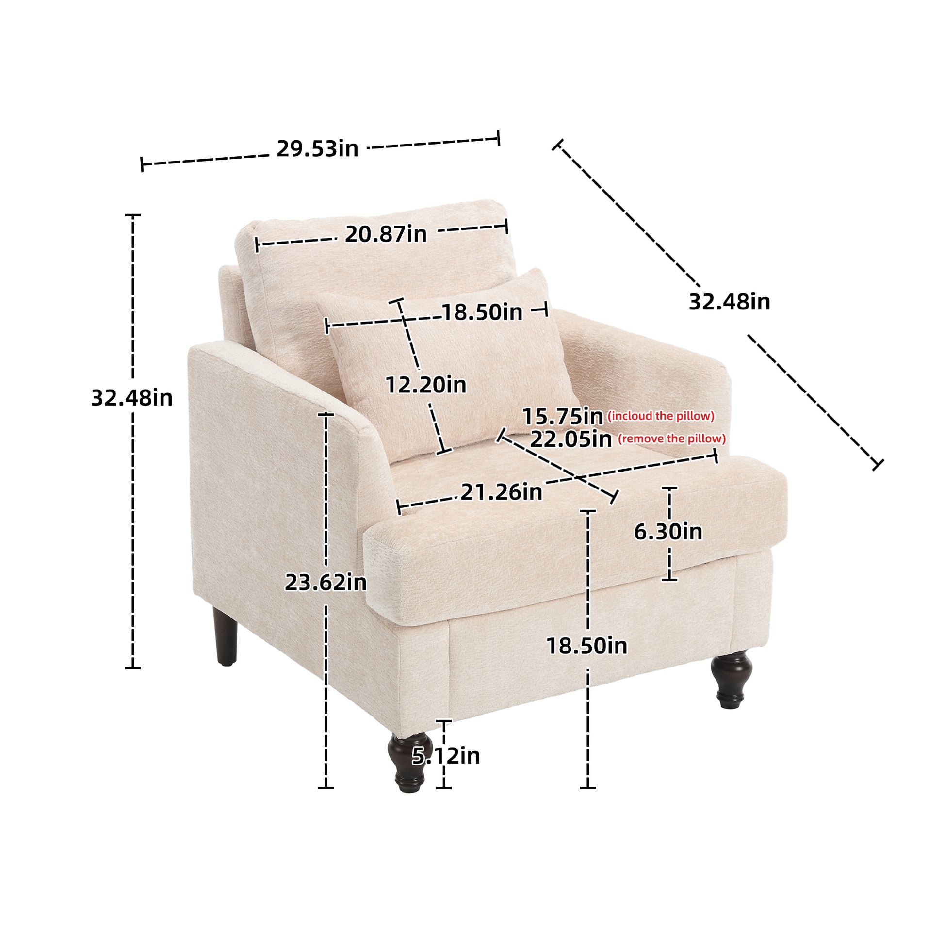 Coolmore Wood Frame Armchair, Modern Accent Chair Lounge Chair For Living Room,Tufted Club Chair, Mid Century Modern Arm Chairs With Studded, Solid Wood Frame, For Bedroom, Reading Beige Chenille Beige Chenille 1 Seat