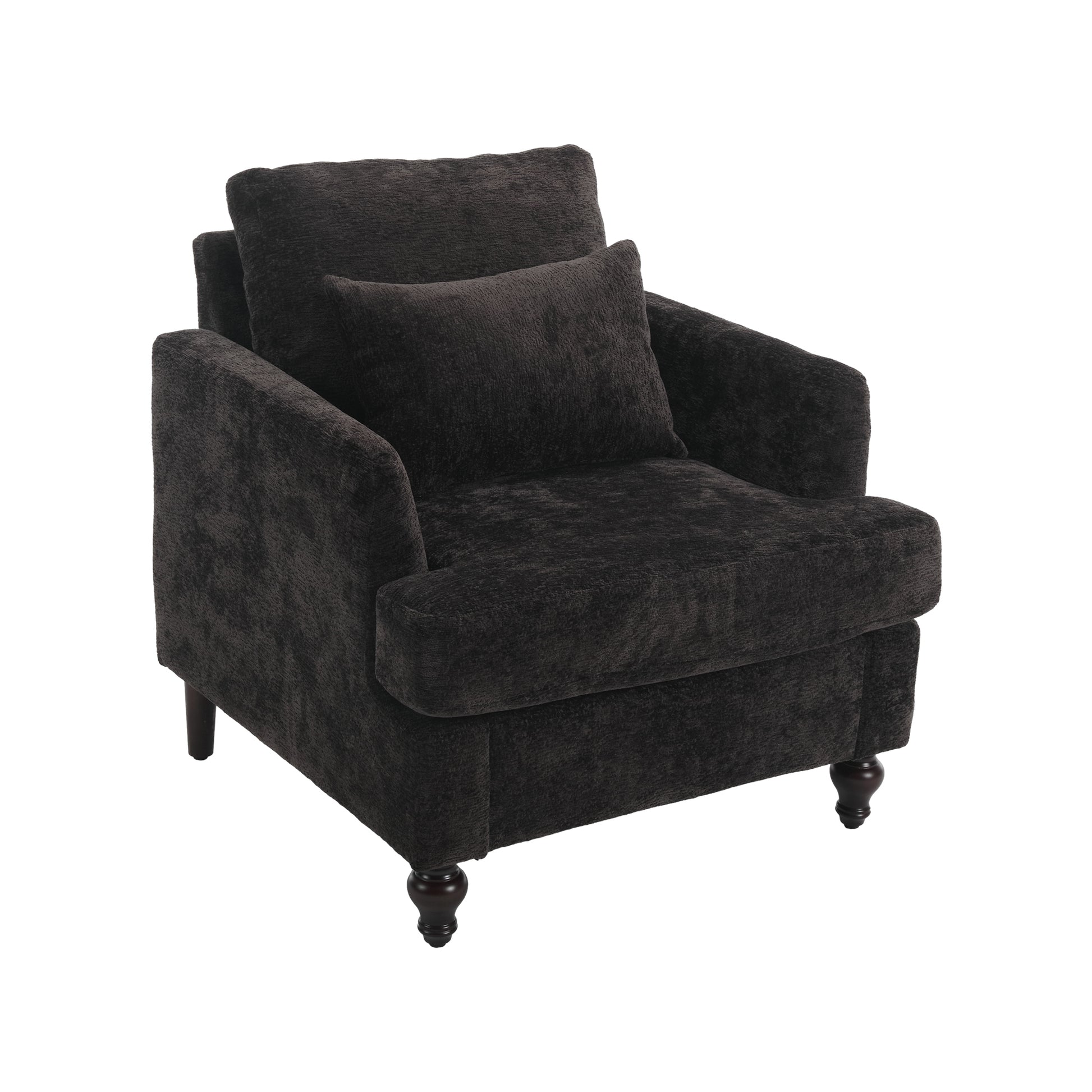Coolmore Wood Frame Armchair, Modern Accent Chair Lounge Chair For Living Room,Tufted Club Chair, Mid Century Modern Arm Chairs With Studded, Solid Wood Frame, For Bedroom, Reading Black Chenille Black Chenille