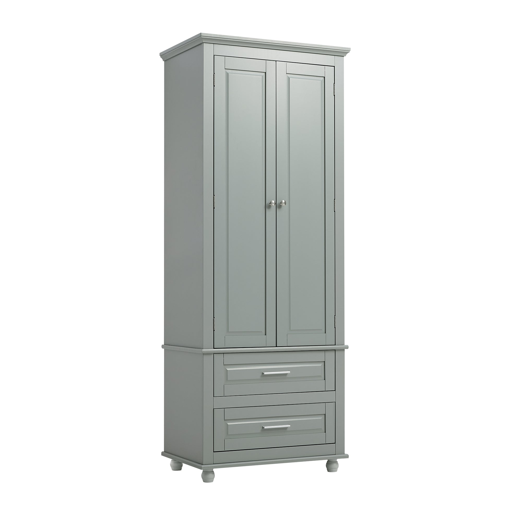Tall Storage Cabinet With Two Drawers For Bathroom Office, Grey Grey Mdf
