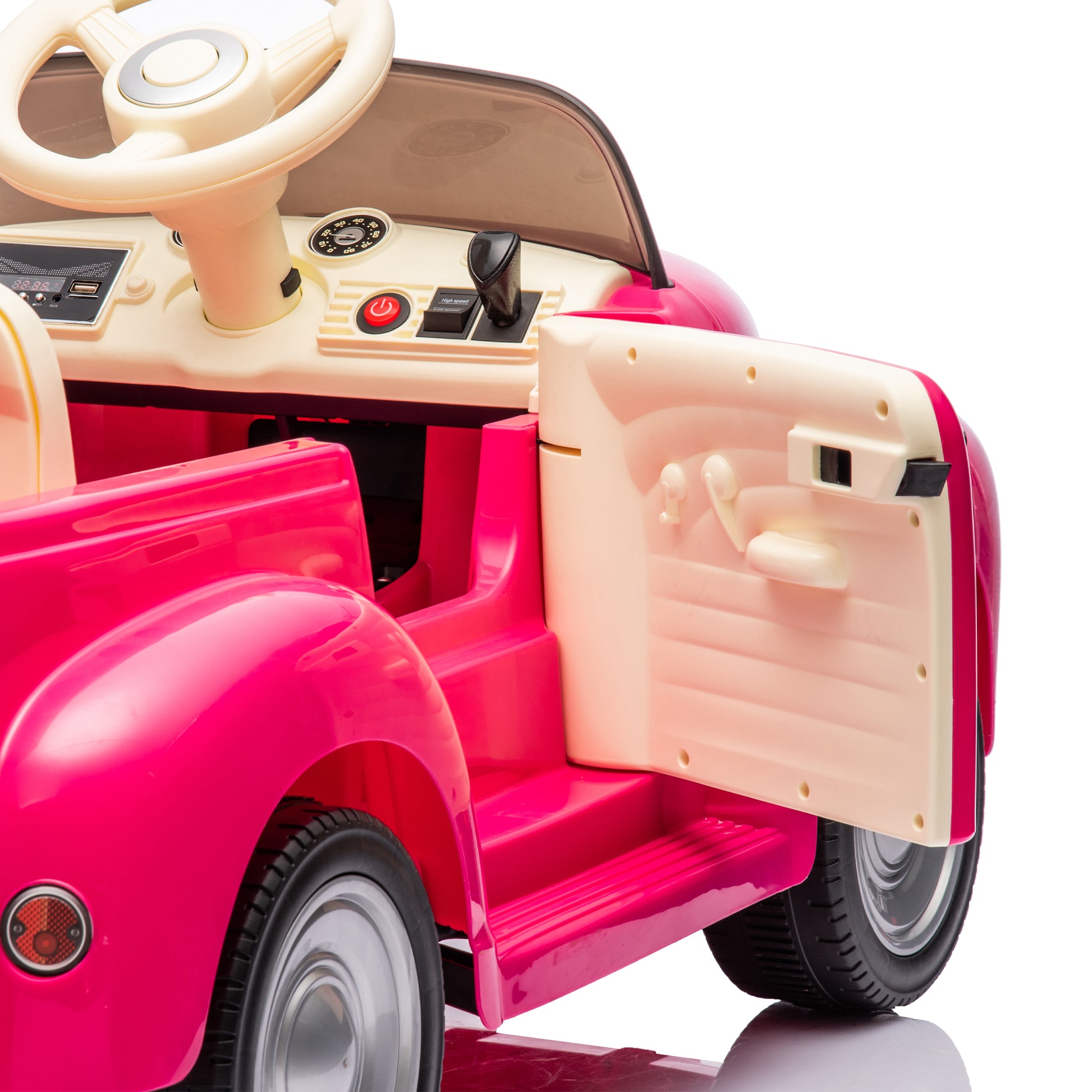 12V Kids Ride On Truck Car W Parents Control, Licensed Chevrolet 3100 Pickup,Electric Car For Kid,Vintage Modeling,3 Speeds,Led Lights,Bluetooth,Usb,High Power Up To 3.11 Mph,Age 3 Pink Polypropylene