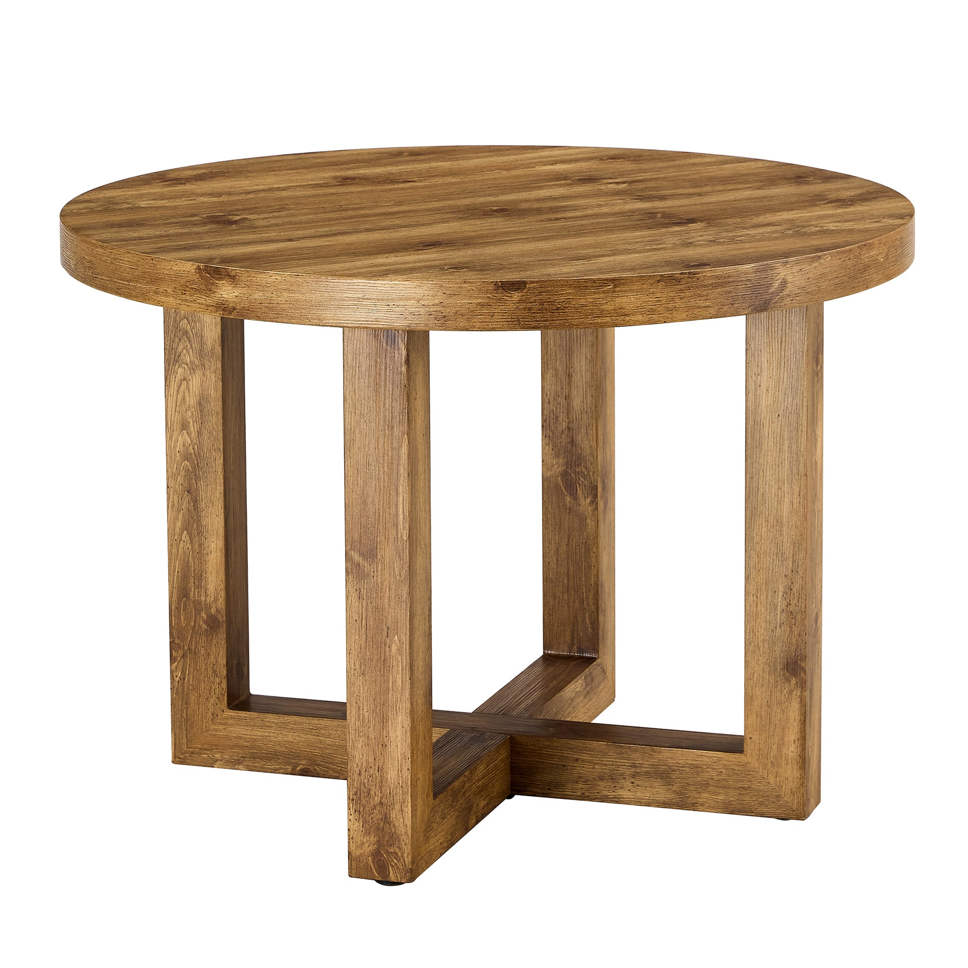 A Modern And Practical Circular Dining Table. Made Of Mdf Tabletop And Wooden Mdf Table Legs.A Set Of 4 Brown Cushioned Chairs In A Modern Medieval Style Restaurant. Ct 403B0502A Natural Wood Mdf