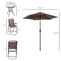 Outsunny 4 Piece Outdoor Patio Dining Furniture Set, 2 Folding Chairs, Adjustable Angle Umbrella, Wave Textured Tempered Glass Dinner Table, Brown Brown Steel