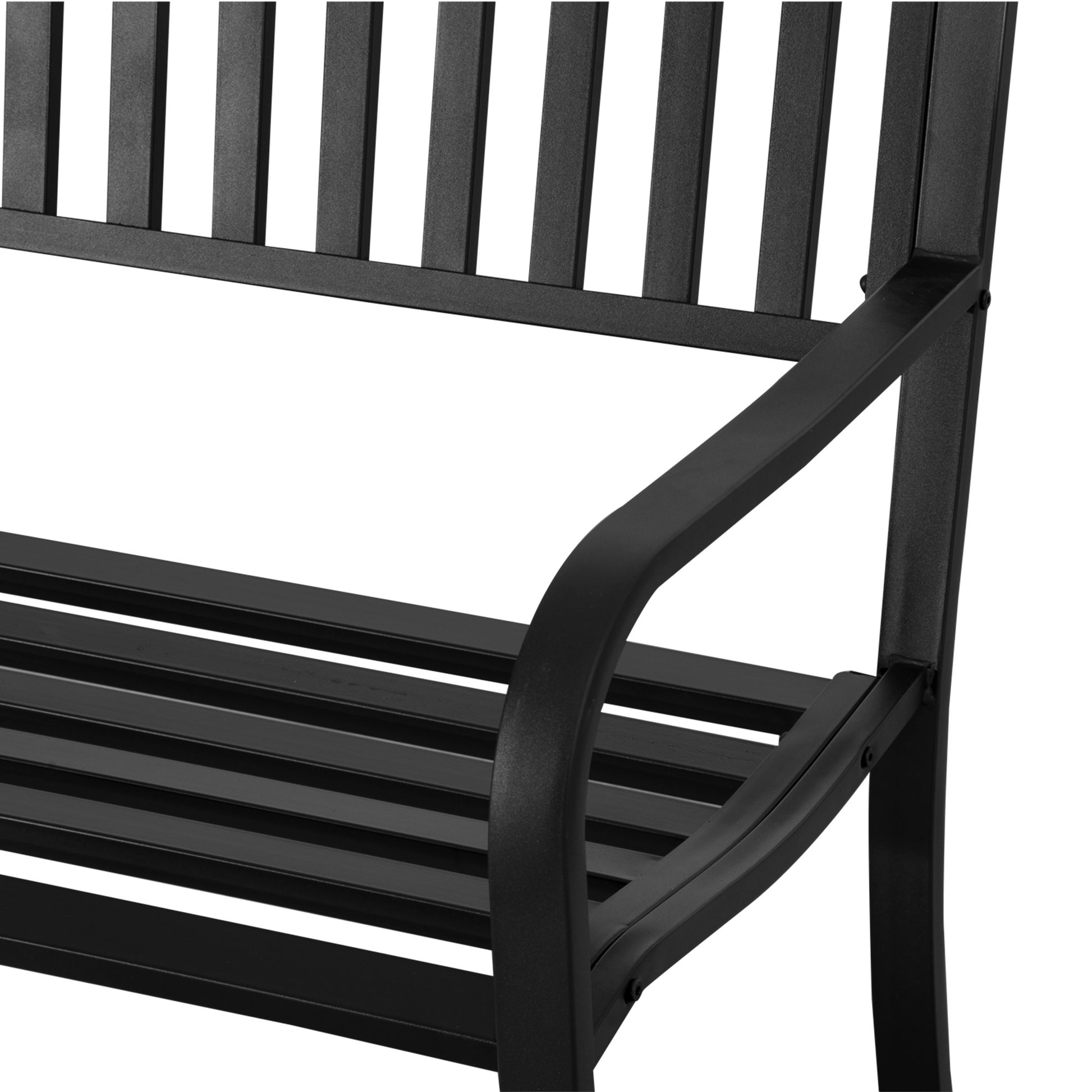 Outsunny 50" Outdoor Garden Bench, Patio Bench With Slatted Seat, Metal Porch Bench For Backyard, Poolside, Lawn, Black Black Steel