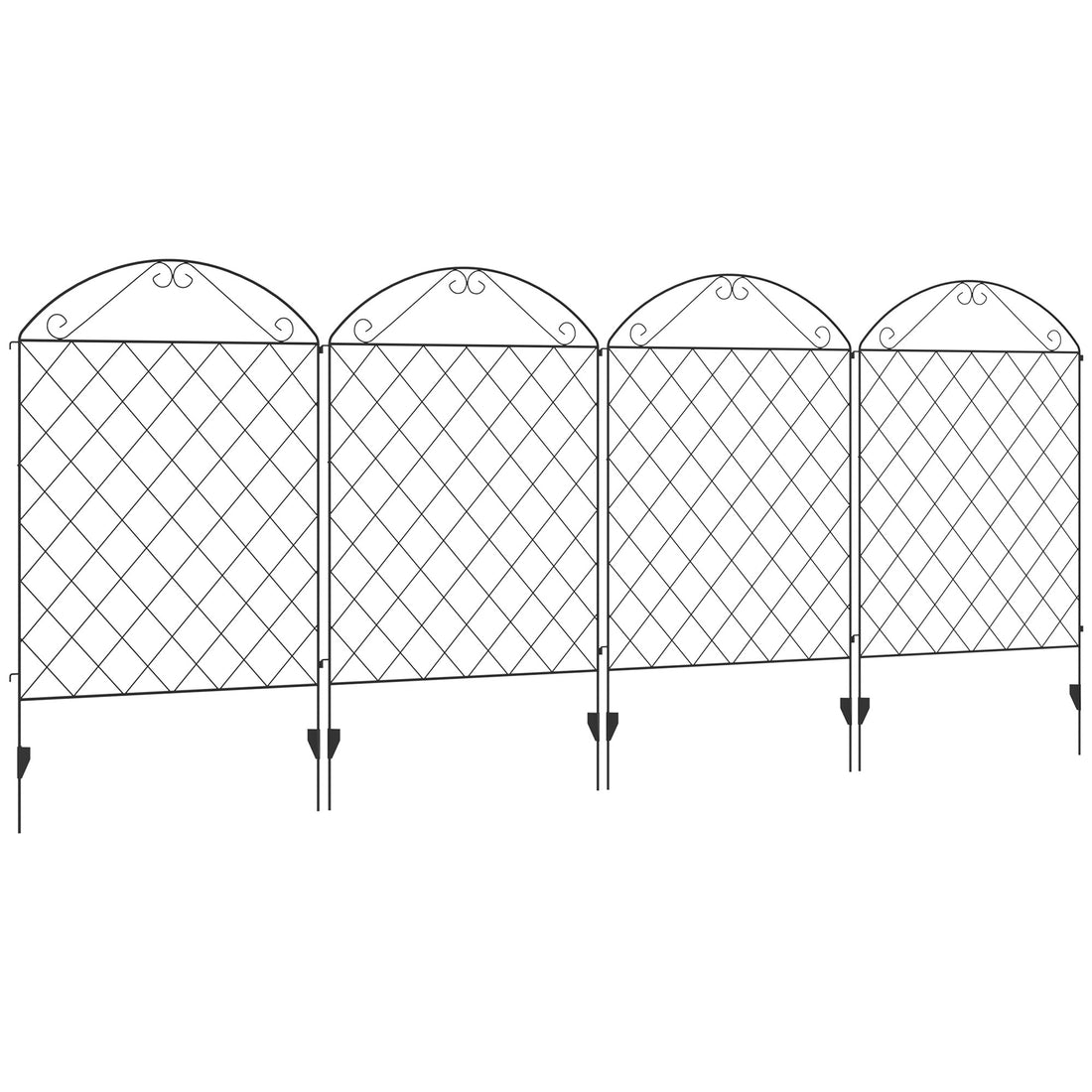 Outsunny Garden Fence, 4 Pack Steel Fence Panels, 11.4' L X 43" H, Rust Resistant Animal Barrier Decorative Border Flower Edging For Yard, Landscape, Patio, Outdoor Decor, Curved Vines Black Steel