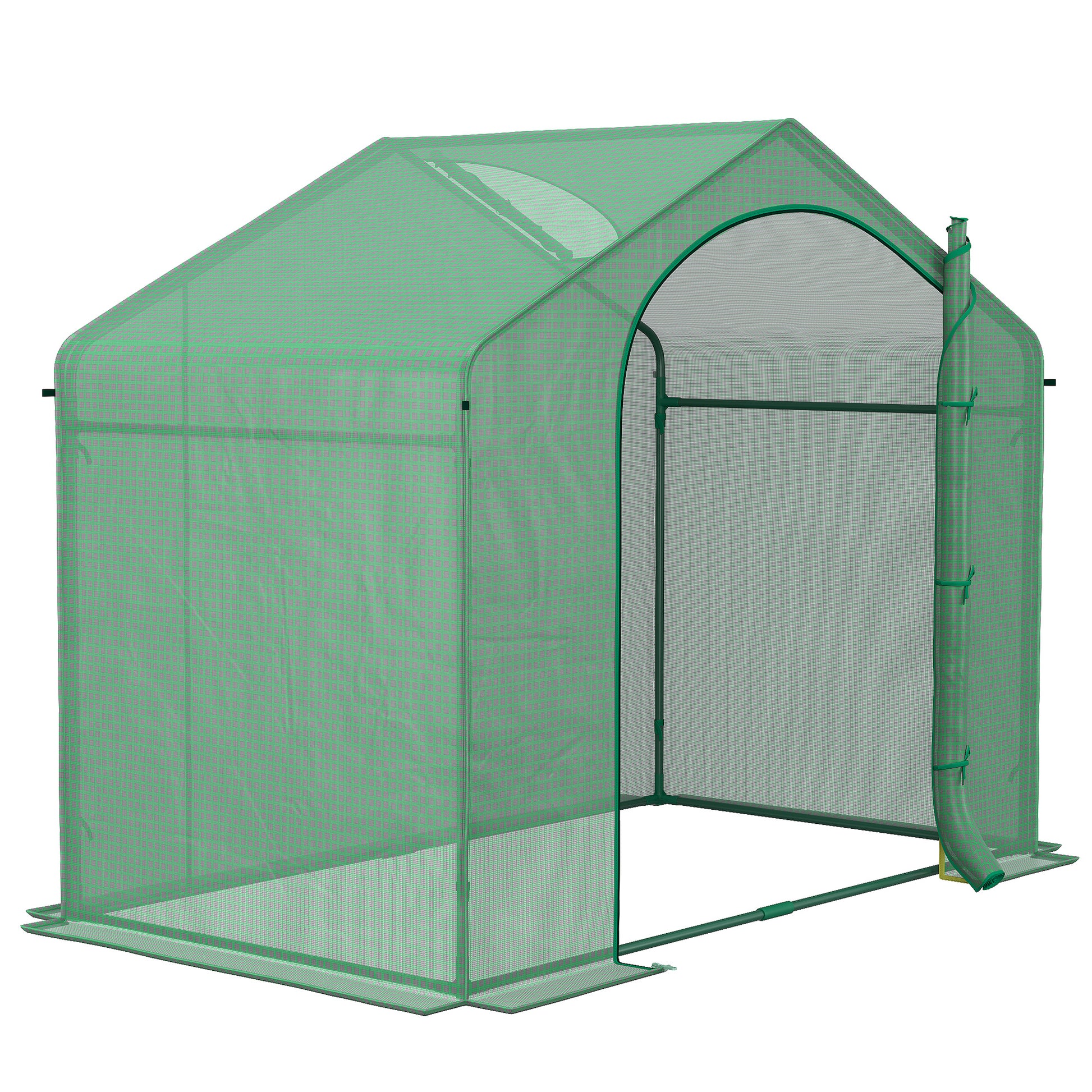 Outsunny 6' X 3' X 5' Portable Walk In Greenhouse, Pe Cover, Steel Frame Garden Hot House, Zipper Door, Top Vent For Flowers, Vegetables, Saplings, Tropical Plants, Green Green Steel