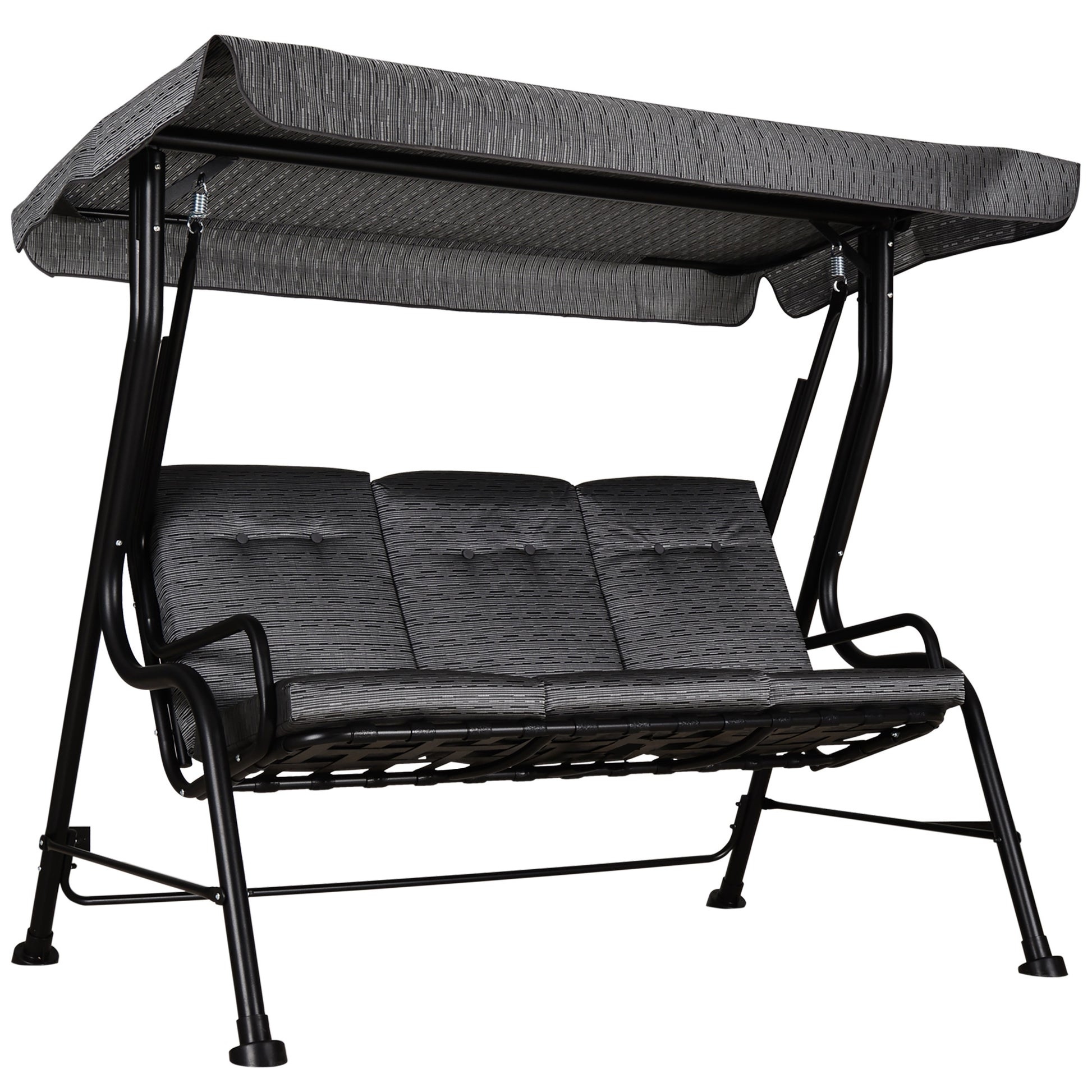 Outsunny 3 Seat Patio Swing Chair, Outdoor Swing Glider With Adjustable Canopy, Removable Thicken Cushion, And Weather Resistant Steel Frame, For Garden, Poolside, Backyard, Black Black Steel
