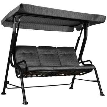 Outsunny 3 Seat Patio Swing Chair, Outdoor Swing Glider With Adjustable Canopy, Removable Thicken Cushion, And Weather Resistant Steel Frame, For Garden, Poolside, Backyard, Black Black Steel