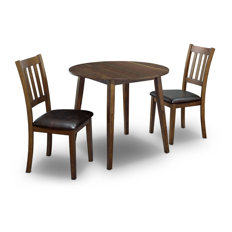 Cozy 3Pc Dining Set Round Dining Table And 2X Side Chairs Walnut, Dark Brown Transitional Solid Wood Dining Room Furniturepadded Seat Wood Walnut Brown Slat Back Seats 2 Wood Dining Room Solid Wood
