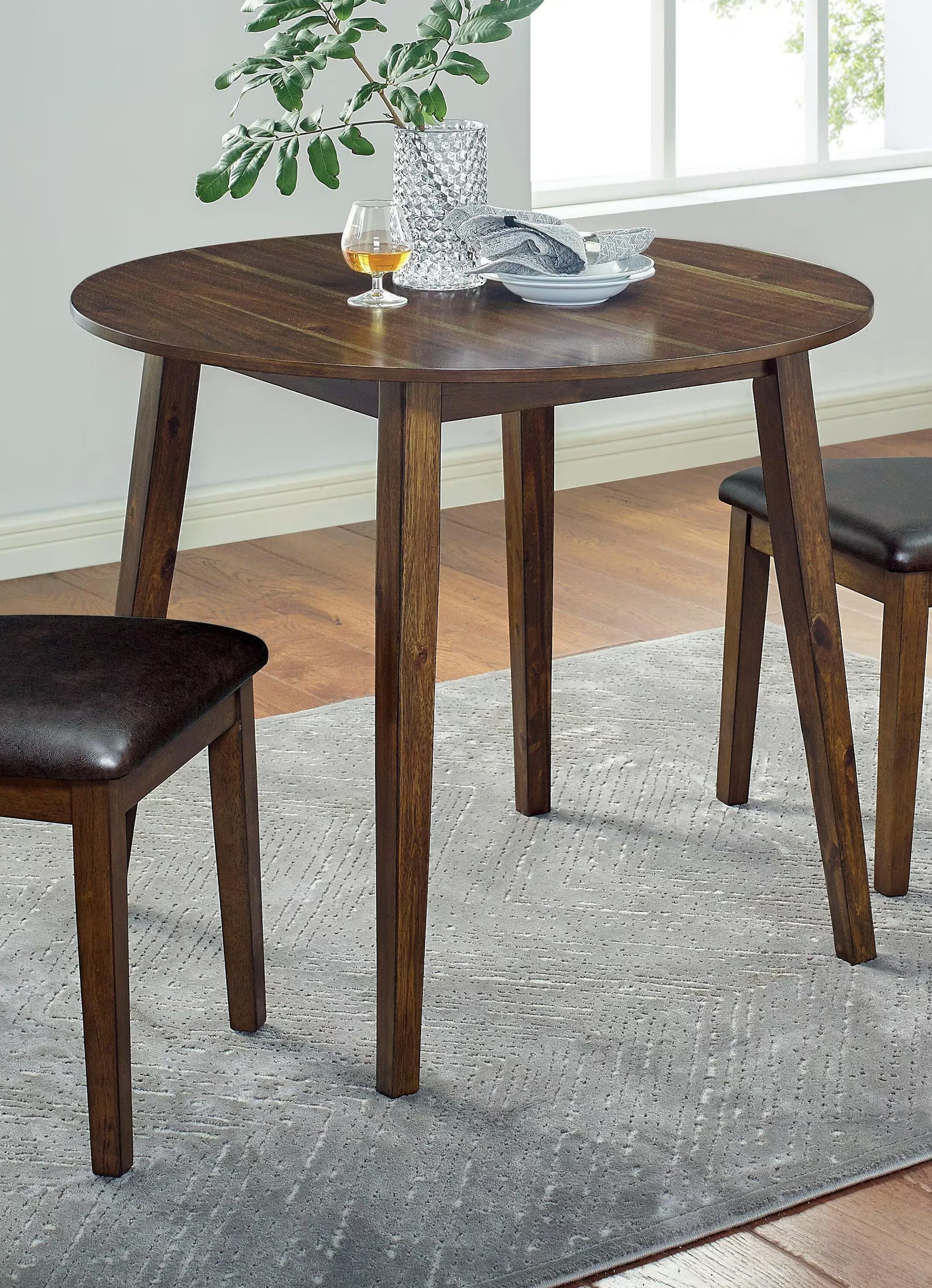 Cozy 3Pc Dining Set Round Dining Table And 2X Side Chairs Walnut, Dark Brown Transitional Solid Wood Dining Room Furniturepadded Seat Wood Walnut Brown Slat Back Seats 2 Wood Dining Room Solid Wood