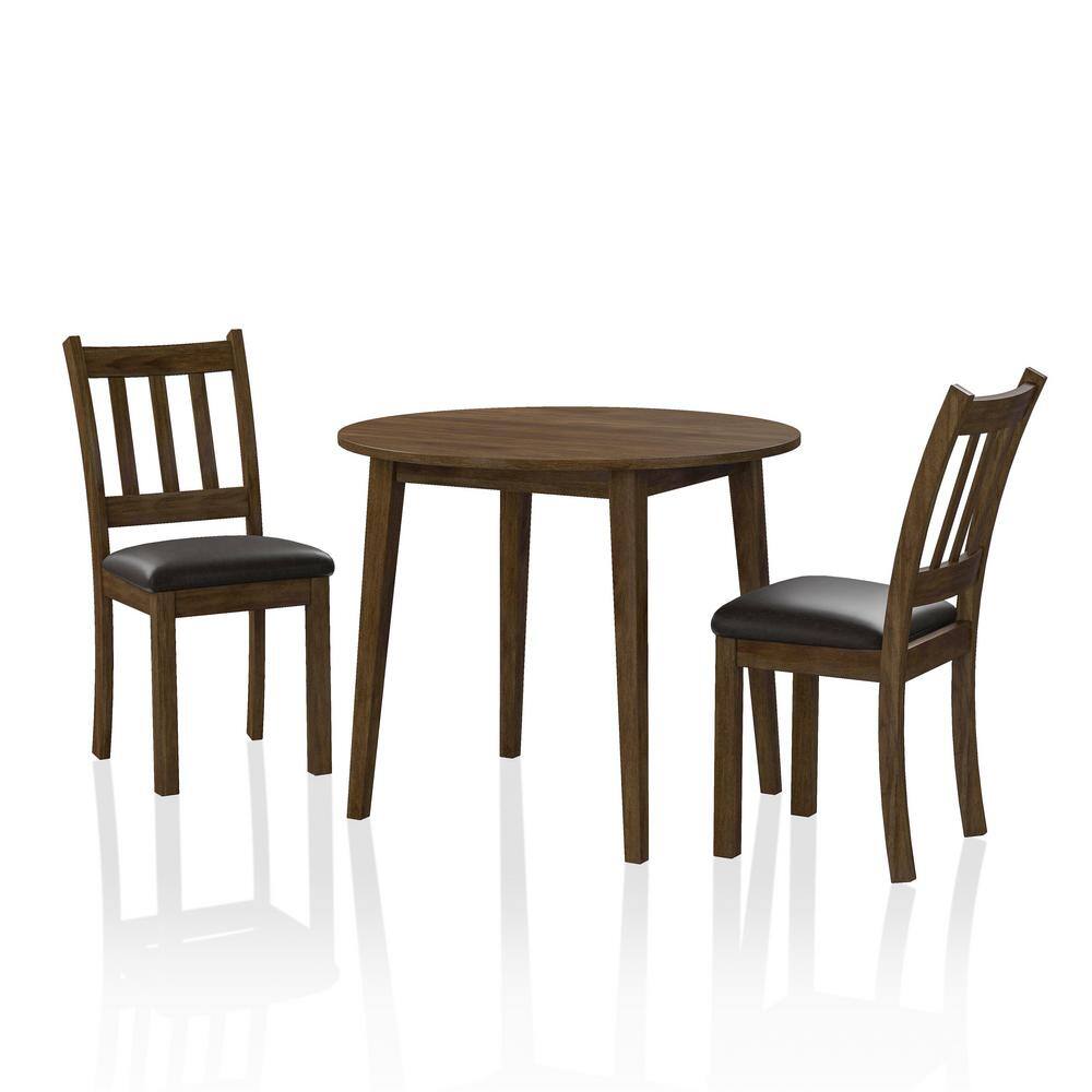 Cozy 3Pc Dining Set Round Dining Table And 2X Side Chairs Walnut, Dark Brown Transitional Solid Wood Dining Room Furniturepadded Seat Wood Walnut Brown Slat Back Seats 2 Wood Dining Room Solid Wood