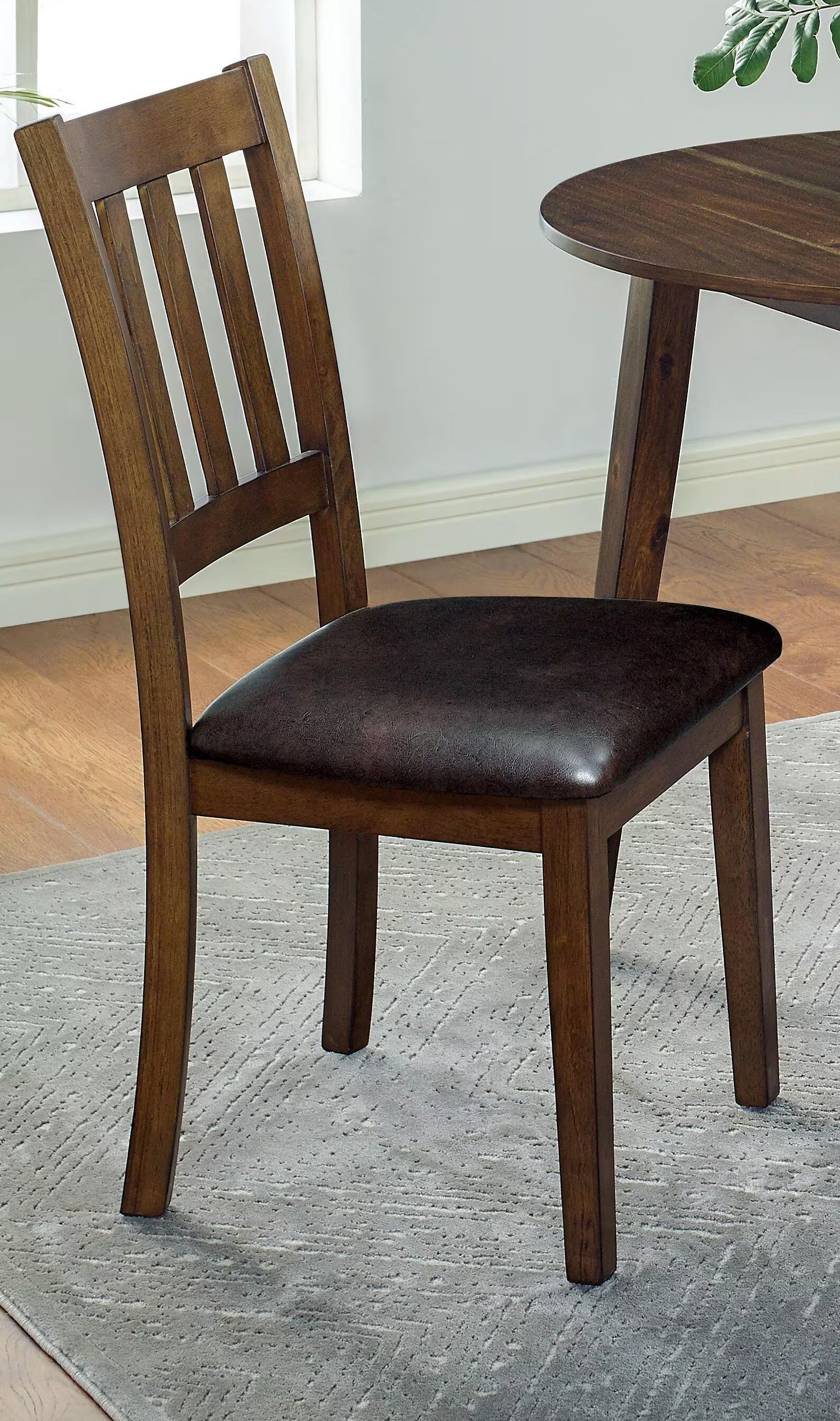 Cozy 3Pc Dining Set Round Dining Table And 2X Side Chairs Walnut, Dark Brown Transitional Solid Wood Dining Room Furniturepadded Seat Wood Walnut Brown Slat Back Seats 2 Wood Dining Room Solid Wood
