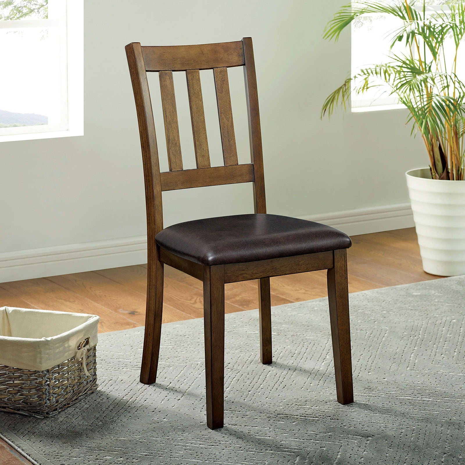 Cozy 3Pc Dining Set Round Dining Table And 2X Side Chairs Walnut, Dark Brown Transitional Solid Wood Dining Room Furniturepadded Seat Wood Walnut Brown Slat Back Seats 2 Wood Dining Room Solid Wood