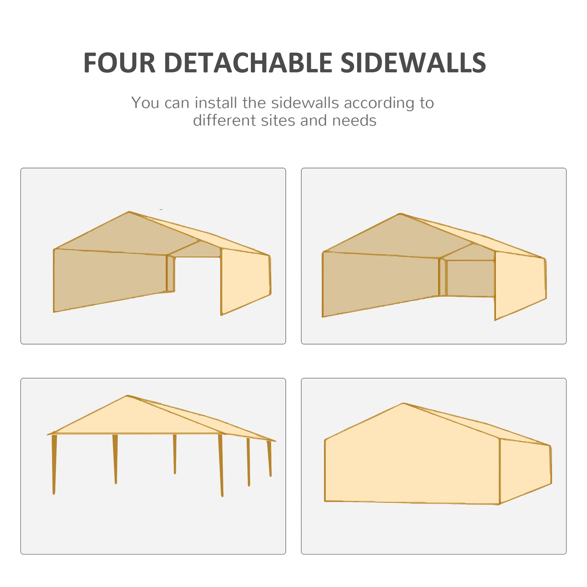 Outsunny 10' X 20' Large Party Tent, Events Shelter Canopy Gazebo With 4 Removable Side Walls, Shade Shelter For Weddings, White White Steel