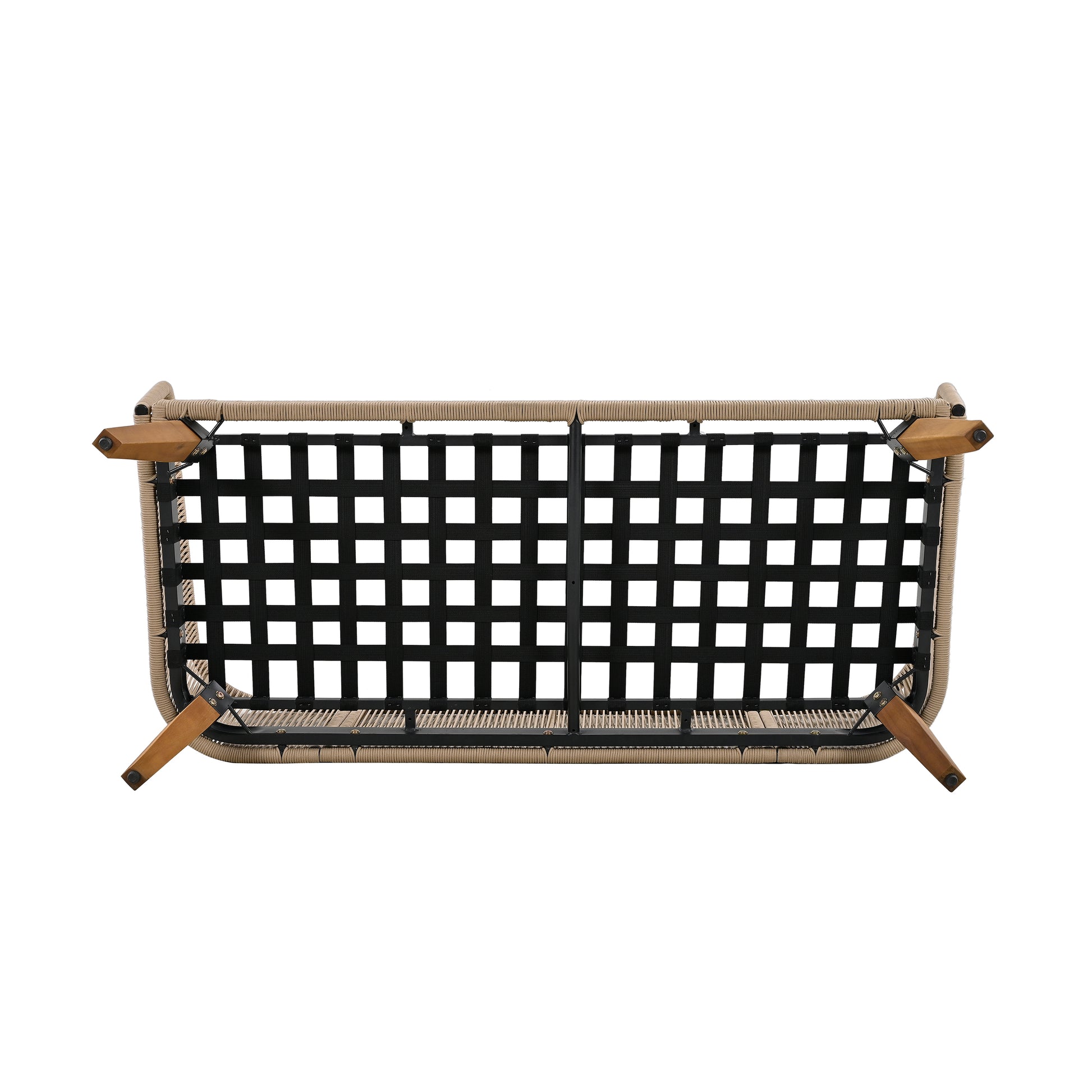 4 Piece Patio Conversation Set, Solid Wood Loveseat, 2 Chairs And Table, Outdoor Conversation Group With Cushions For Backyard, Poolside, Garden Beige Cushion Natural Rope Beige Natural Woven Rope
