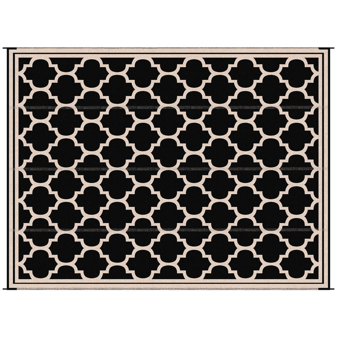 Outsunny Reversible Outdoor Rug Carpet, 9' X 18' Waterproof Plastic Straw Rug, Portable Rv Camping Rugs With Carry Bag, Large Floor Mat For Backyard, Deck, Picnic, Beach, Black & Beige Black Polypropylene