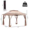Outsunny 11' X 11' Pop Up Canopy, Outdoor Patio Gazebo Shelter With Removable Zipper Netting, Instant Event Tent W 114 Square Feet Of Shade And Carry Bag For Backyard, Garden, Khaki Brown Metal