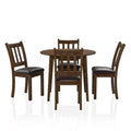 Kitchen 5Pc Dining Set Round Dining Table And 4X Side Chairs Walnut, Dark Brown Transitional Solid Wood Dining Room Furniturepadded Seat Wood Walnut Brown Slat Back Seats 4 Wood Dining Room Solid