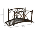 Outsunny 3.3Ft Metal Arch Zen Garden Bridge With Safety Siderails, Decorative Footbridge, Delicate Floral Scrollwork For Stream, Fish Pond, Brown Brown Metal