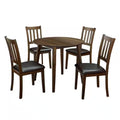 Kitchen 5Pc Dining Set Round Dining Table And 4X Side Chairs Walnut, Dark Brown Transitional Solid Wood Dining Room Furniturepadded Seat Wood Walnut Brown Slat Back Seats 4 Wood Dining Room Solid