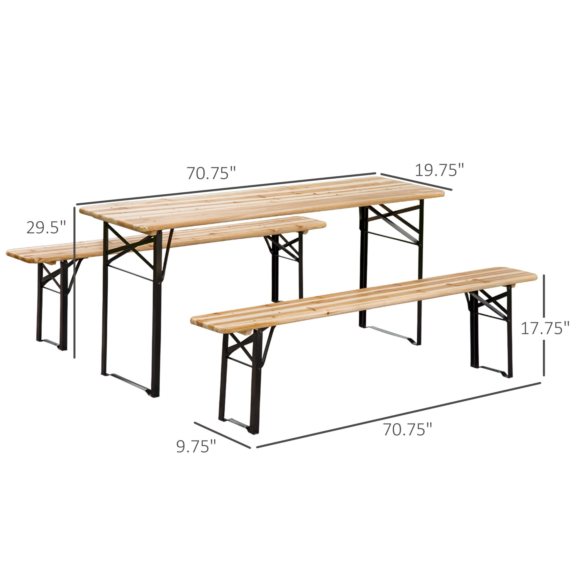 Outsunny 6' Portable Picnic Table And Bench Set, Outdoor Wooden Folding Camping Dining Table Set For Patio Garden Outdoor Activities Natural Steel