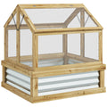 Outsunny Raised Garden Bed With Polycarbonate Greenhouse, Garden Wooden Cold Frame Greenhouse Flower Planter Protection, Peak Roof, 35.5