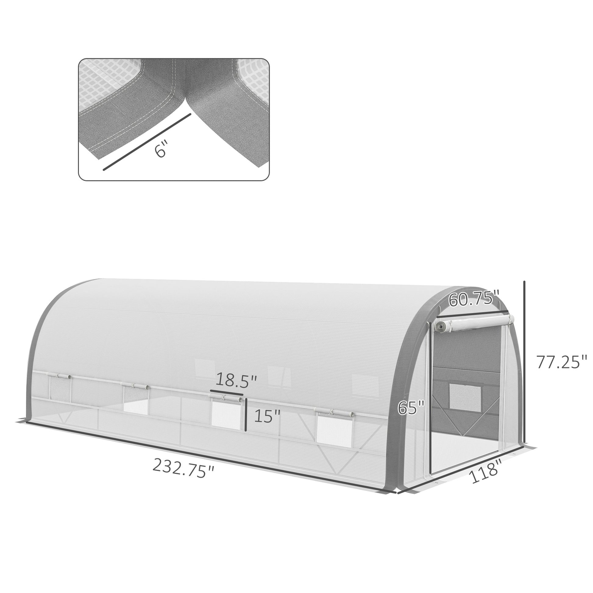 Outsunny 19.5' X 10' X 6.5' Walk In Tunnel Greenhouse With Upgraded Structure, Zippered Roll Up Mesh Door, 8 Mesh Windows, Warm Tent Gardening Green House With 15 Plant Labels And Gs, White White Steel