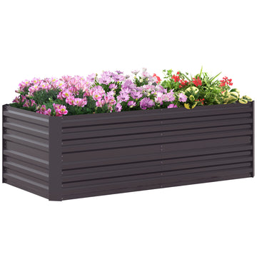 Outsunny Galvanized Raised Garden Bed Kit, Large And Tall Metal Planter Box For Vegetables, Flowers And Herbs, Reinforced, 6' X 3' X 2', Dark Gray Gray Steel
