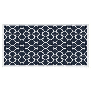 Outsunny Reversible Outdoor Rug Carpet, 9' X 18' Waterproof Plastic Straw Rug, Portable Rv Camping Rugs With Carry Bag, Large Floor Mat For Backyard, Deck, Picnic, Beach, Blue & White Blue Polypropylene