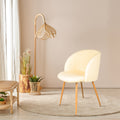 Adjust Legs Upholstered Teddy Faux Fur Dining Armrest Chair Set Of 2 Off White Metal Off White Dining Room Powder Coated Foam Dry Clean Round Mid Century Modern Solid Back Foam Polyester