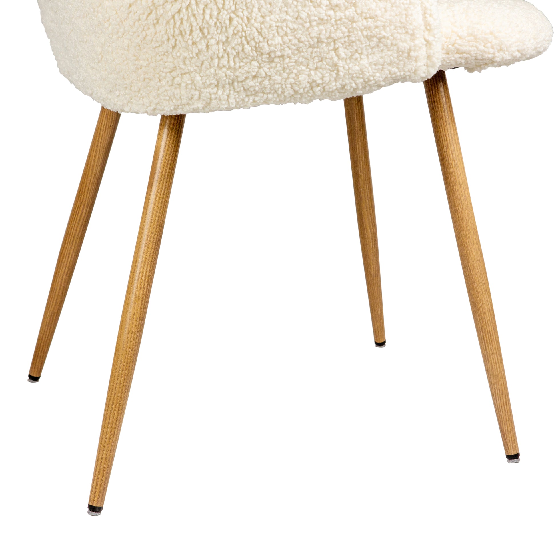 Adjust Legs Upholstered Teddy Faux Fur Dining Armrest Chair Set Of 2 Off White Metal Off White Dining Room Powder Coated Foam Dry Clean Round Mid Century Modern Solid Back Foam Polyester