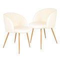 Adjust Legs Upholstered Teddy Faux Fur Dining Armrest Chair Set Of 2 Off White Metal Off White Dining Room Powder Coated Foam Dry Clean Round Mid Century Modern Solid Back Foam Polyester