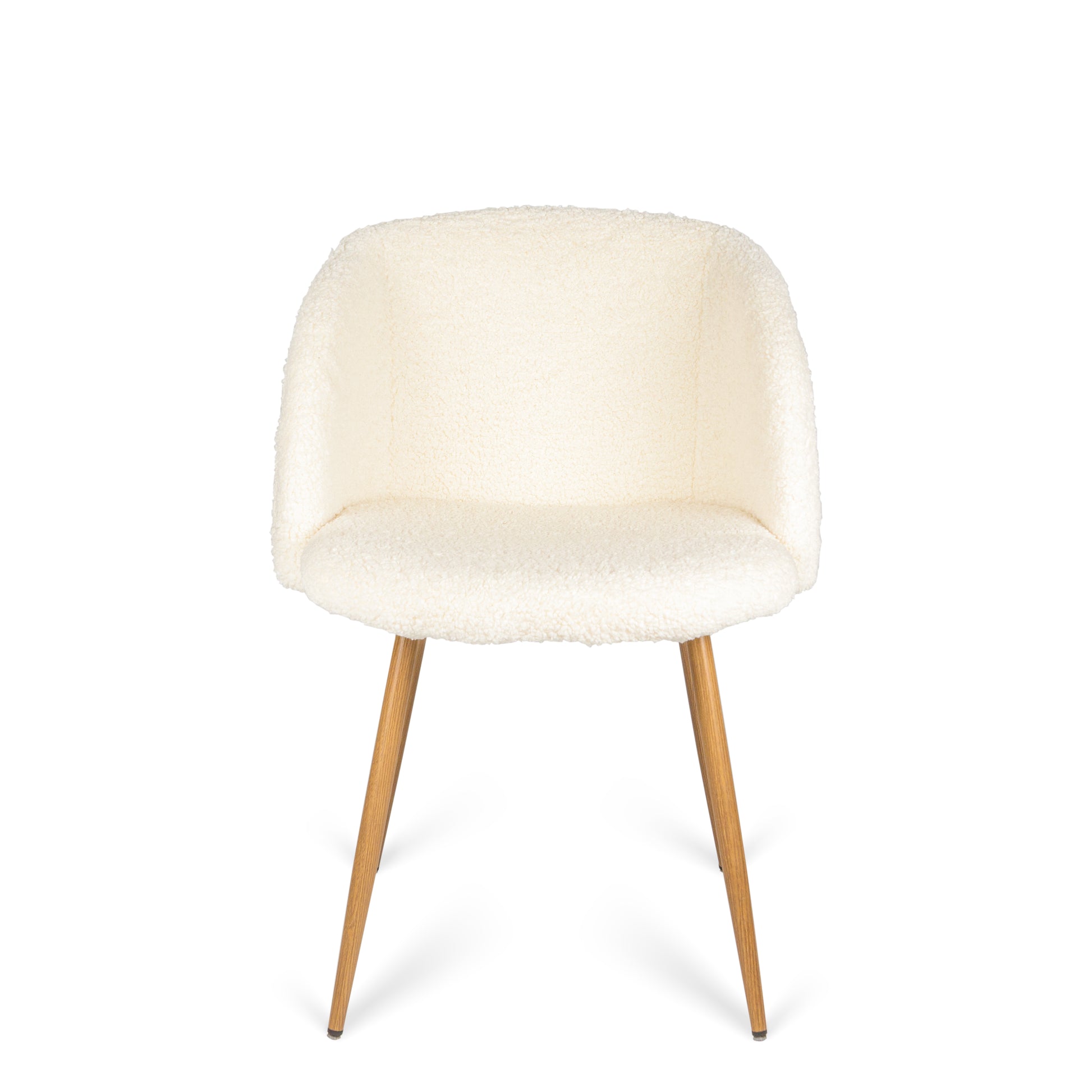 Adjust Legs Upholstered Teddy Faux Fur Dining Armrest Chair Set Of 2 Off White Metal Off White Dining Room Powder Coated Foam Dry Clean Round Mid Century Modern Solid Back Foam Polyester