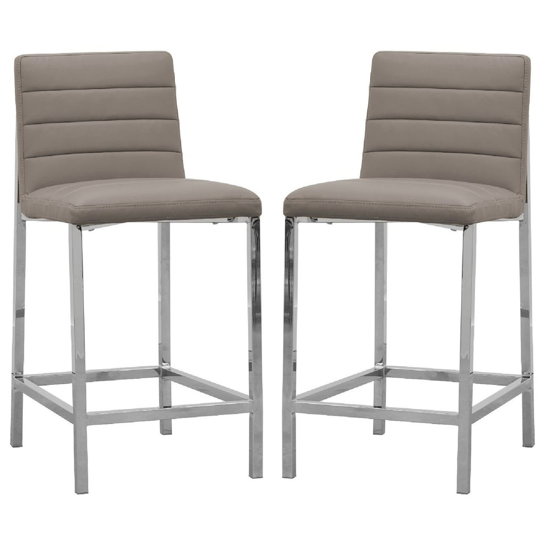 Eun 26 Inch Vegan Faux Leather Counter Stool, Chrome Legs, Set Of 2, Gray Gray Silver Fabric Metal
