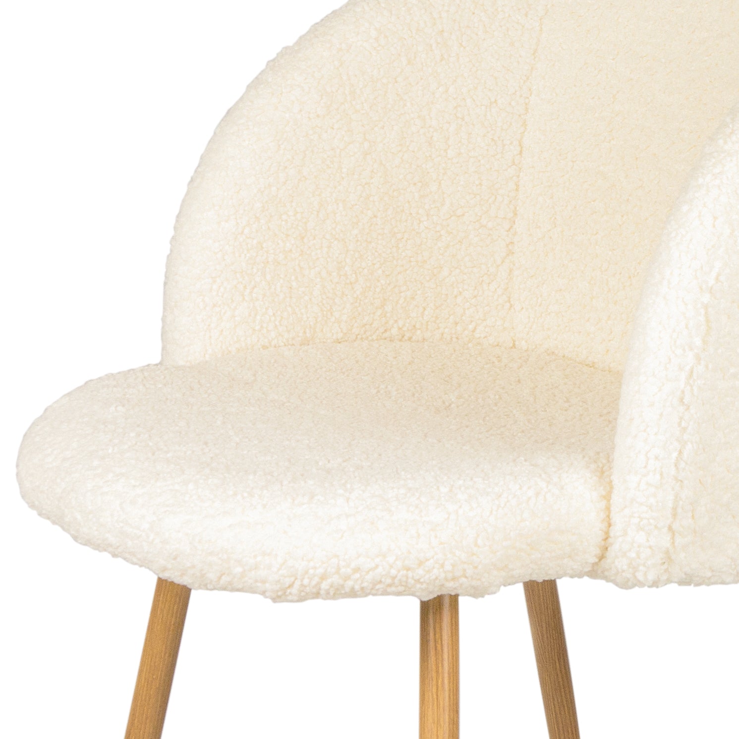Adjust Legs Upholstered Teddy Faux Fur Dining Armrest Chair Set Of 2 Off White Metal Off White Dining Room Powder Coated Foam Dry Clean Round Mid Century Modern Solid Back Foam Polyester
