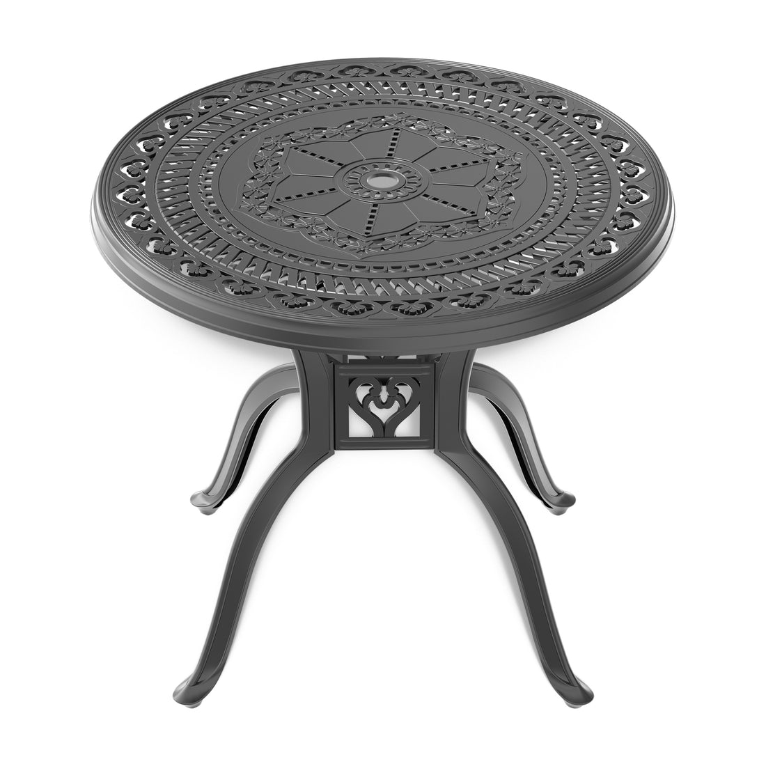 31.50 Inch Cast Aluminum Patio Dining Table With Black Frame And Umbrella Hole Dining Set Black Rust Resistant Frame Garden & Outdoor Complete Patio Sets Aluminium
