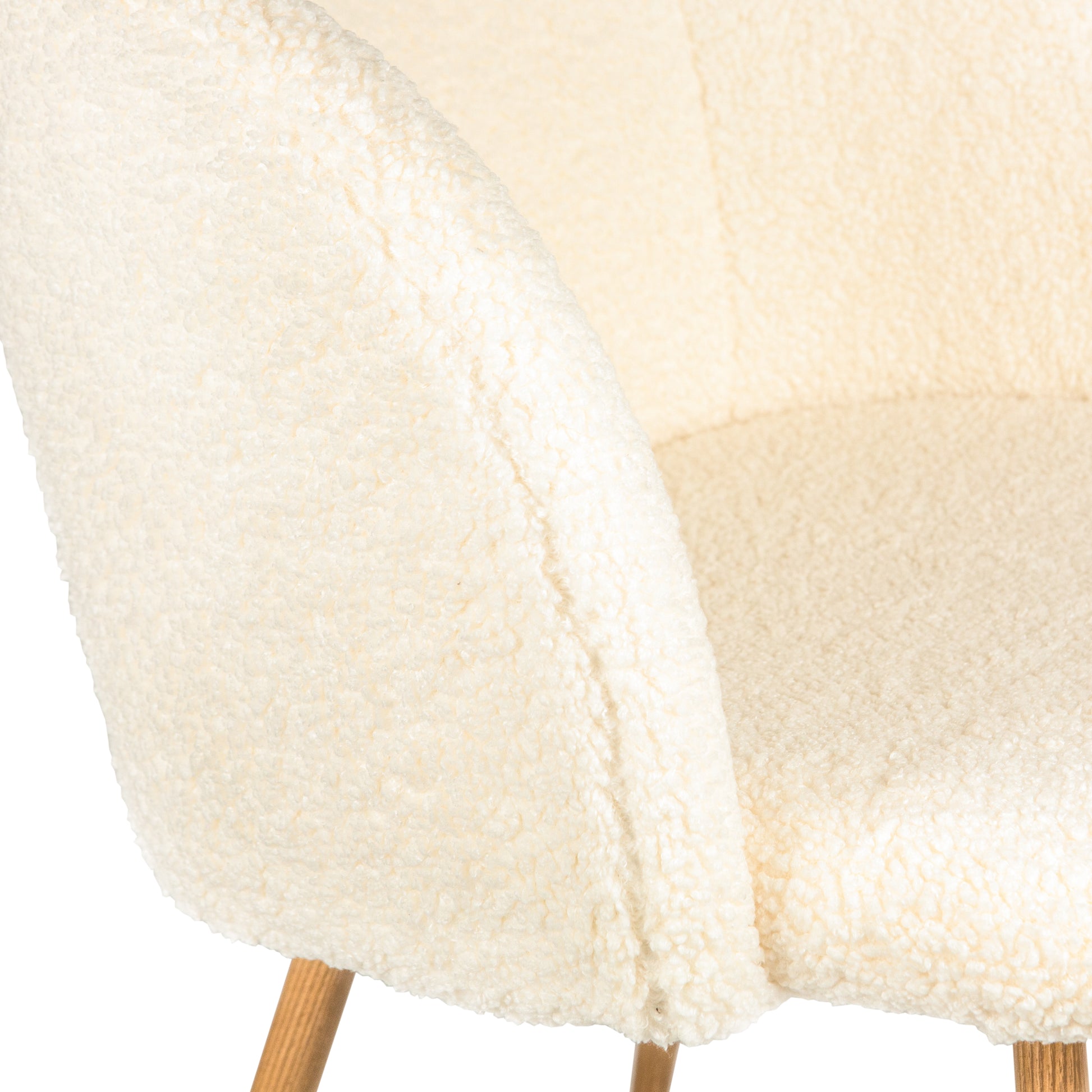 Adjust Legs Upholstered Teddy Faux Fur Dining Armrest Chair Set Of 2 Off White Metal Off White Dining Room Powder Coated Foam Dry Clean Round Mid Century Modern Solid Back Foam Polyester