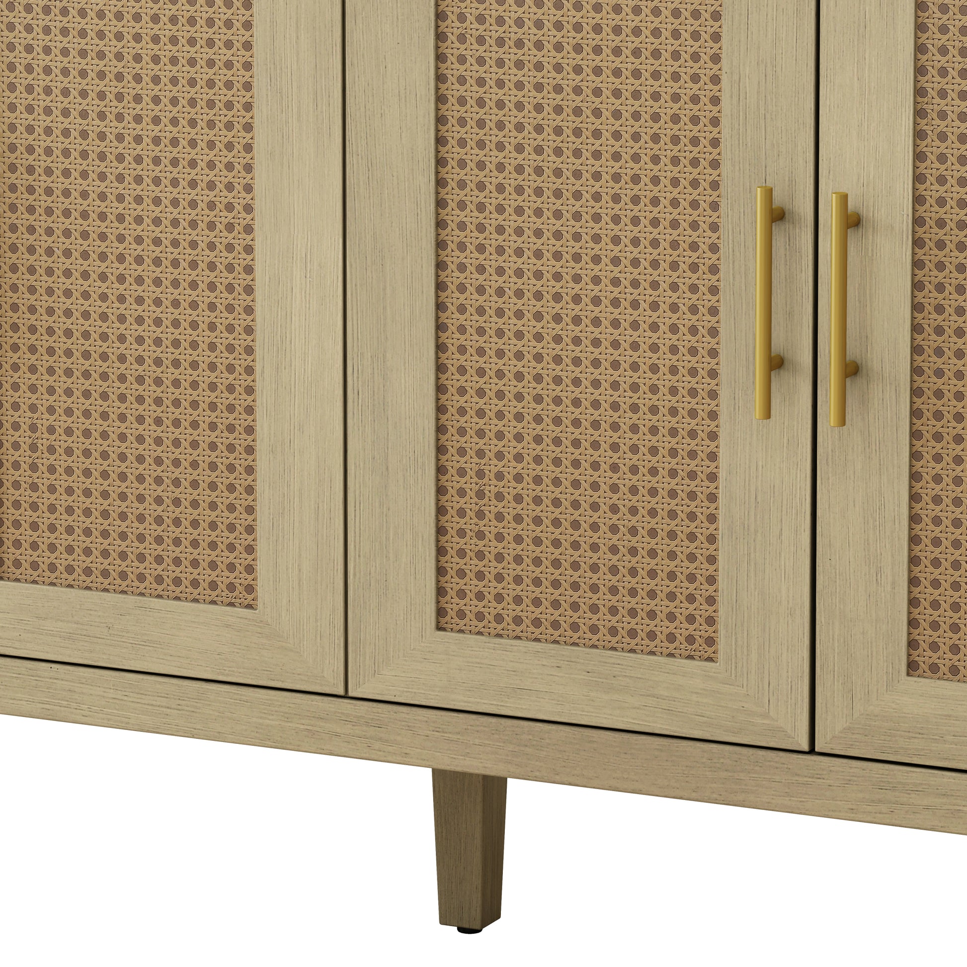 59.84"Modern 4 Door Cabinet With Rattan Decorative Doors,For Bedroom,Living Room,Office,Easy Assembly Natural Primary Living Space Adjustable Shelves Mdf