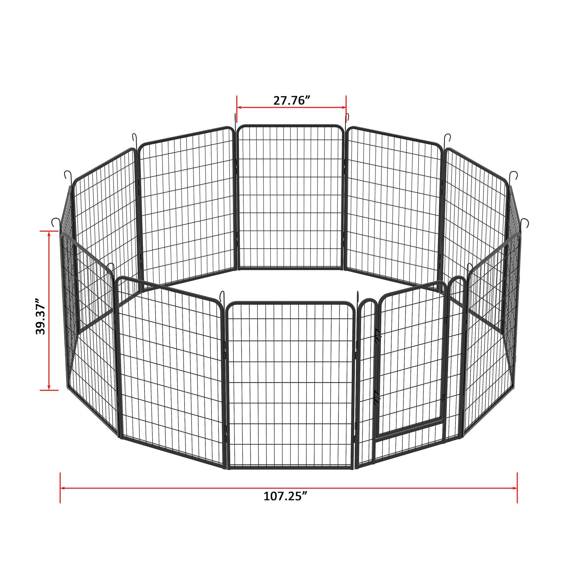 12 Panels Heavy Duty Metal Playpen With Door,39.37"H Dog Fence Pet Exercise Pen For Outdoor Black Metal