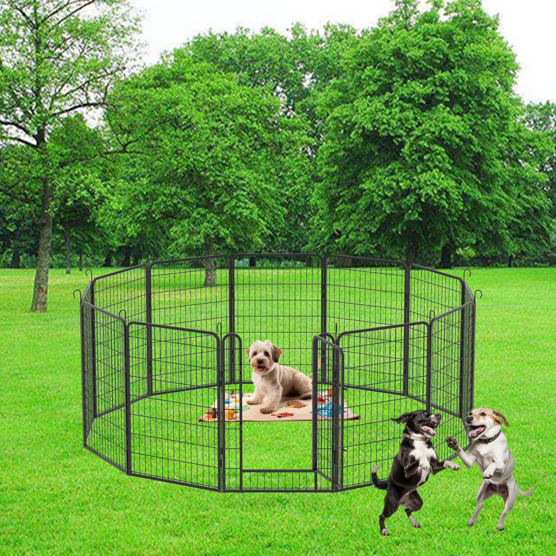 12 Panels Heavy Duty Metal Playpen With Door,39.37"H Dog Fence Pet Exercise Pen For Outdoor Black Metal