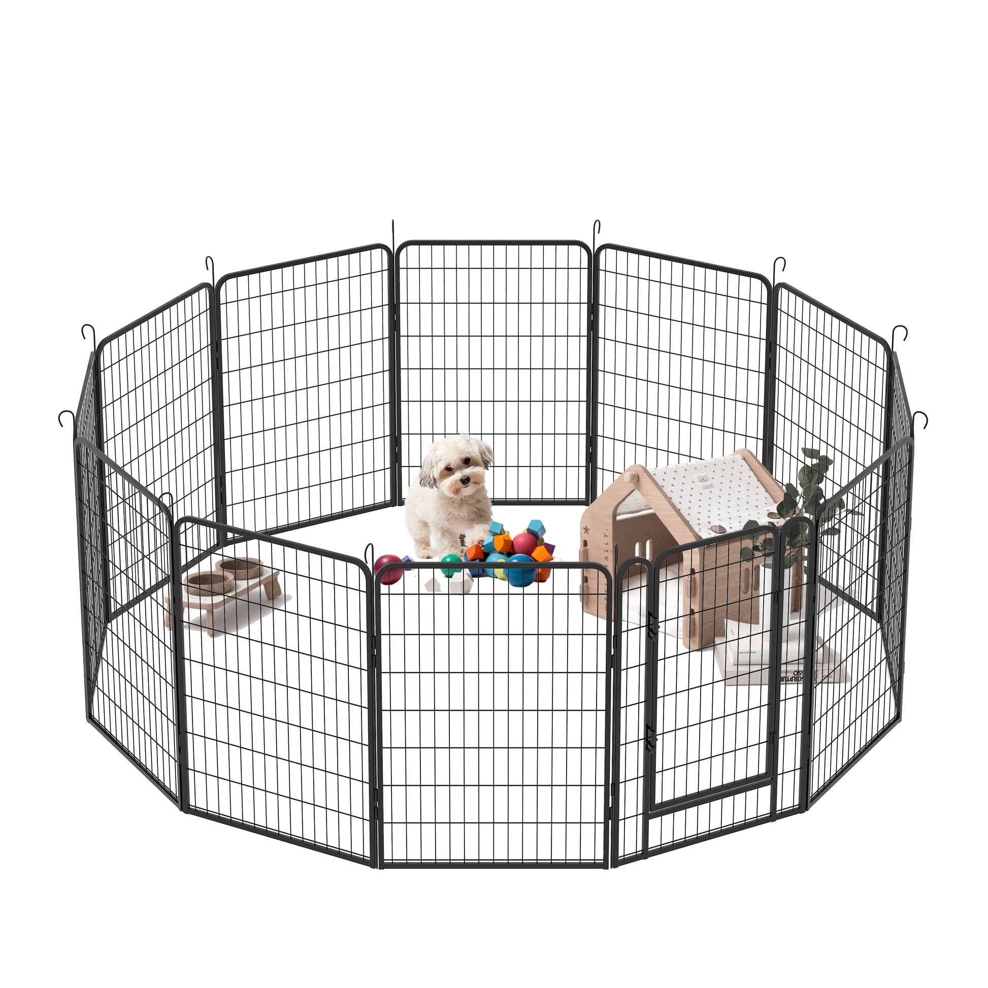 12 Panels Heavy Duty Metal Playpen With Door,39.37"H Dog Fence Pet Exercise Pen For Outdoor Black Metal
