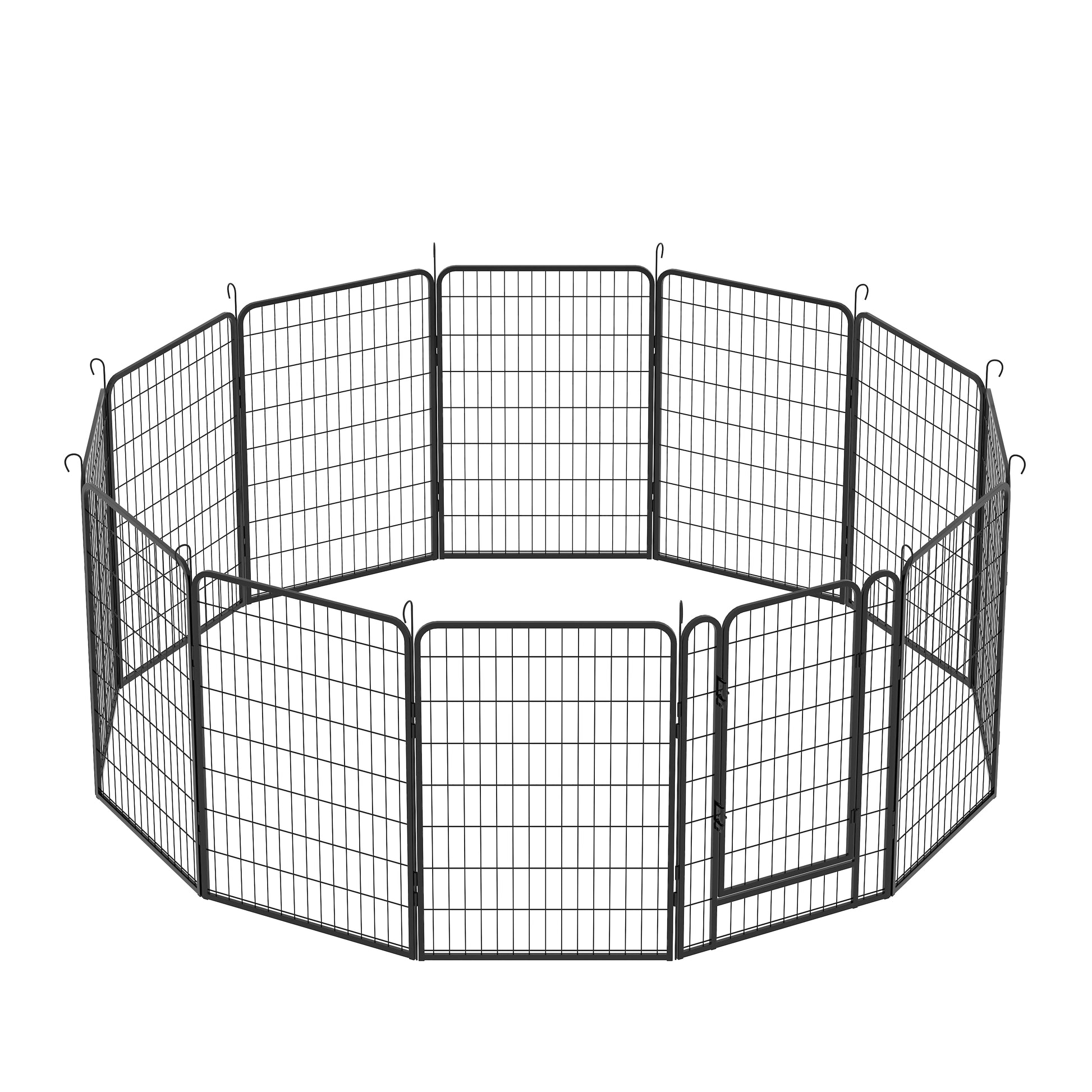 12 Panels Heavy Duty Metal Playpen With Door,39.37"H Dog Fence Pet Exercise Pen For Outdoor Black Metal