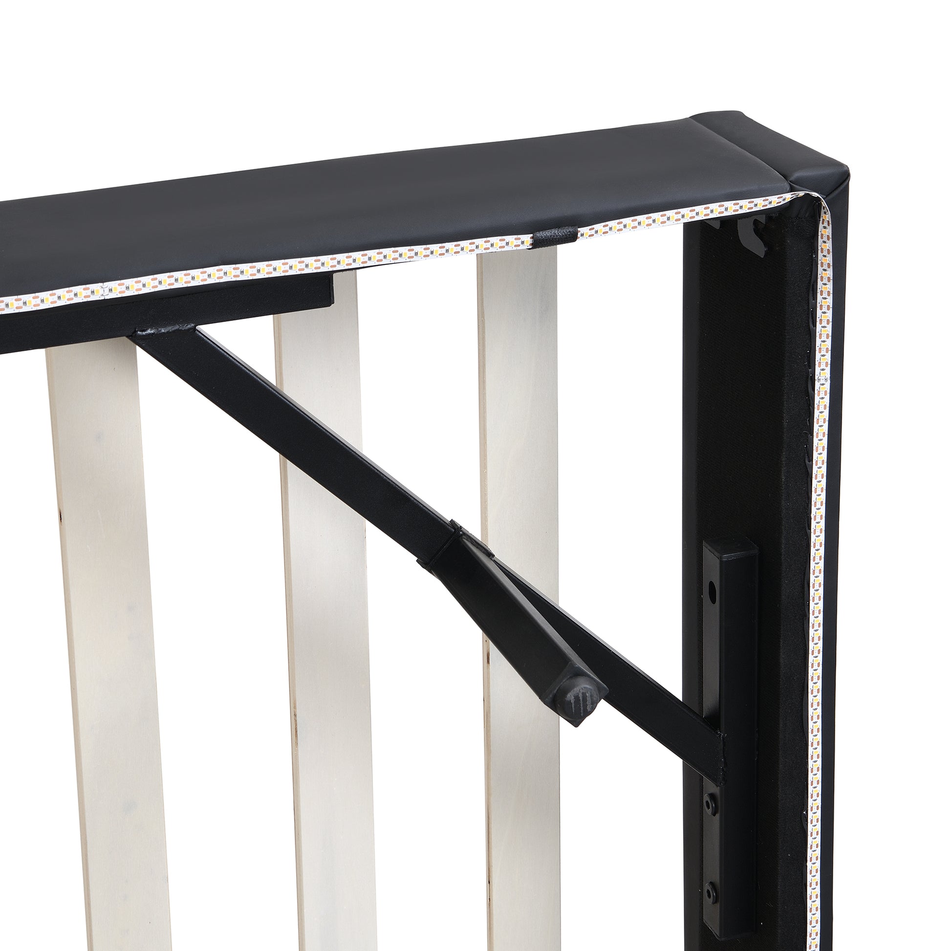 Twin Size Upholstery Platform Bed Frame With Led Light Strips,Headboard Storage Space And Two Usb Charging Deisgn,Black Black Upholstered