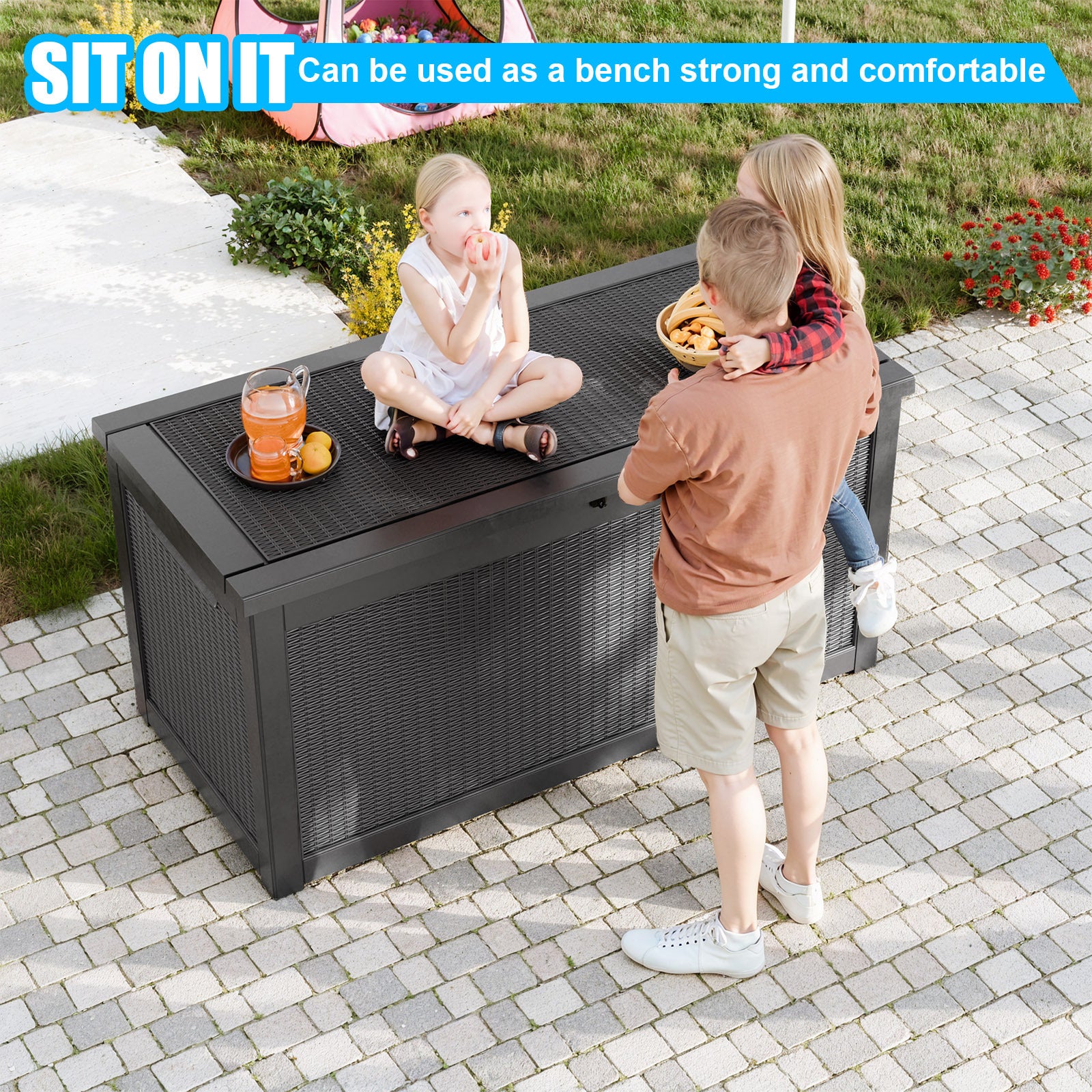 260 Gallon Deck Box, Waterproof Resin Large Outdoor Storgae Box For Patio Furniture, Patio Cushions, Gardening Tools, Pool And Sports Supplies, Lockable Black No Complete Patio Set Black Water Resistant Frame Garden & Outdoor Classic Complete Patio Sets